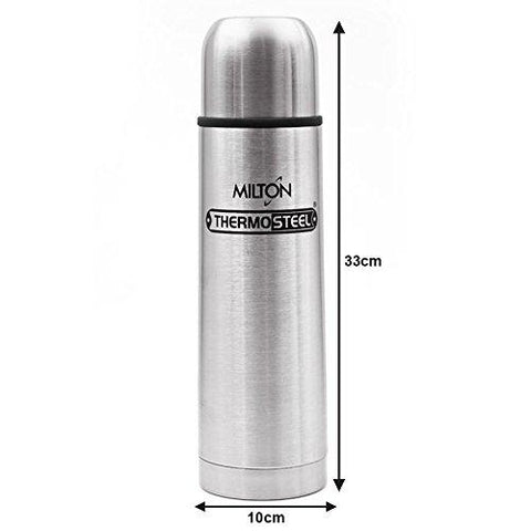 Milton Thermosteel Flip Lid Vacuum Flask & Mug Hot Cold Water Tea Bottle 1L