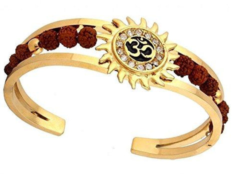 Glory Jewels Rudraksh American Diamond Gold Meena Om Sun Cuff Kada Bracelet for Men - NEIGHBOUR JOY