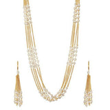 Zeneme Hand Made Golden White Pearl Multi Strand Necklace Jewellery For Women/Girls