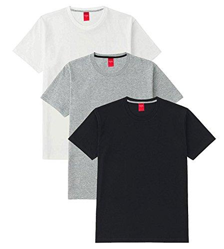 Scott International  Men's Basic Cotton Round Neck Half Sleeve Solid T-shirts (Black,White,Grey) (Large), Pack of 3 - NEIGHBOUR JOY