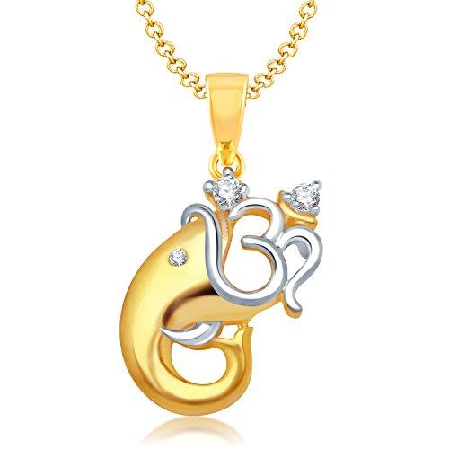 VK Jewels Om Vakratund Gold and Rhodium Plated Alloy God Pendant for Men & Women made with Cubic Zirconia  -  P1128G [VKP1128G]