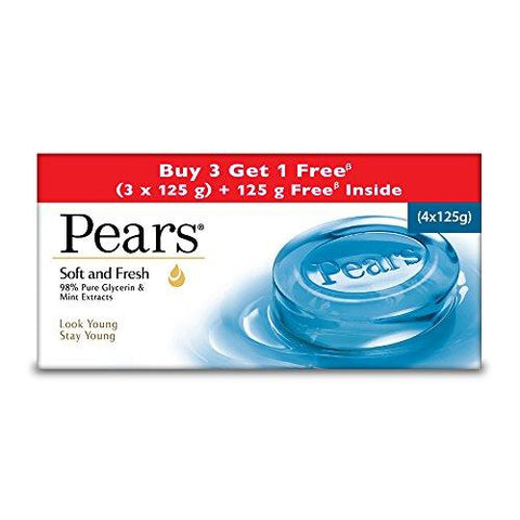 Pears Soft and Fresh Bathing Bar, 125g (Buy 3 Get 1 Free)