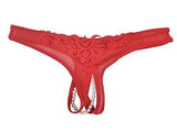 Bomshel Women Crotchless Lingerie Pearl Bead Underwear G-string Thong (Red) - NEIGHBOUR JOY