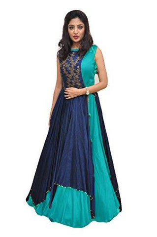 ECOLORS FAB Women's Free Size Indo Western Dress ( Indo Westerns_Taffeta Silk_Free Size ) (blue) - NEIGHBOUR JOY