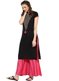 Kurti (New Latest Casual 3/4 Sleeve Round Neck Black Knee Long Length Solid embroidered Party Wear Low Price Women's Designer Ethnic Kurti Kurta in Rayon on sale for Girls Ladies In all Sizes under women clothing) - NEIGHBOUR JOY