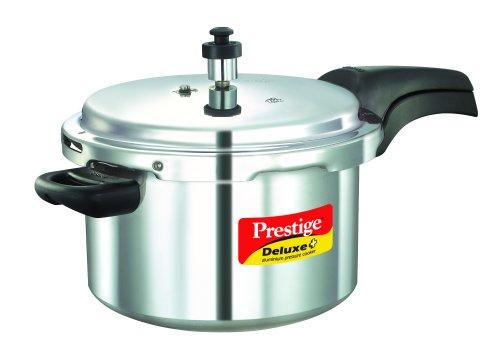 Prestige Deluxe Plus Induction Base Aluminium Pressure Cooker, 5 Litres, Silver