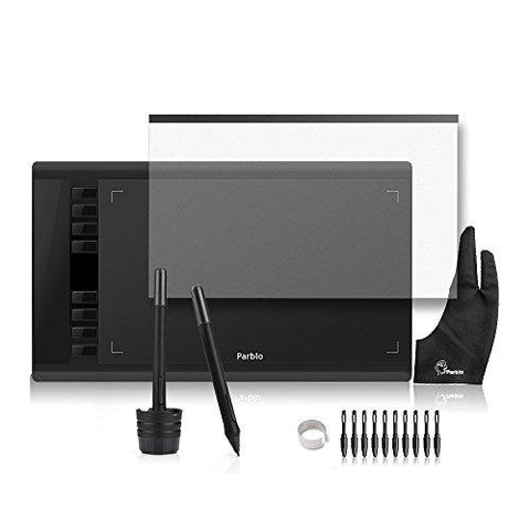 Parblo A610 10" x 6" Graphic Drawing Tablet with 8 Express Keys, 2 P50S Rechargeable Pen, Replacement Nibs, Transparent Film and Two-Finger Glove - NEIGHBOUR JOY