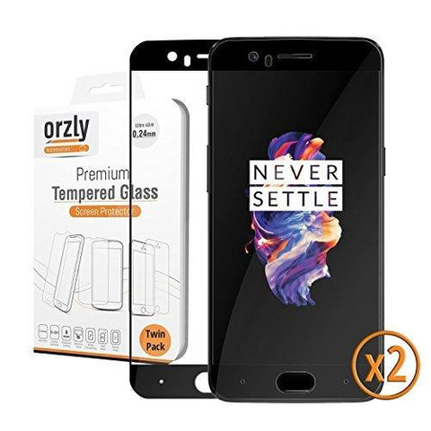 OnePlus 5 Screen Protector, Orzly Pro-Fit TWIN PACK Tempered Glass Screen Protector for OnePlus 5 [Full Screen Coverage] – BLACK Frame - NEIGHBOUR JOY