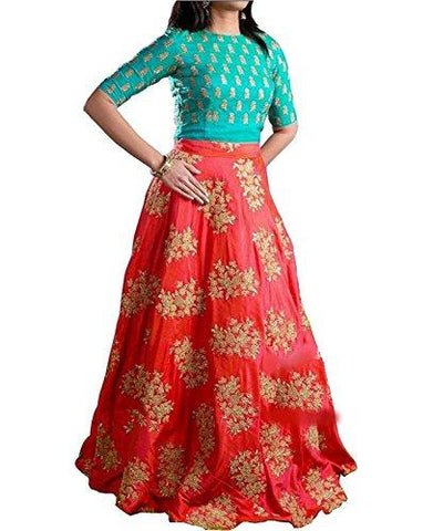 Market Magic World Woman's Banglori Silk Semi-stiched Lehenga Choli (MMW-04092_Free Size_Firozi) - NEIGHBOUR JOY