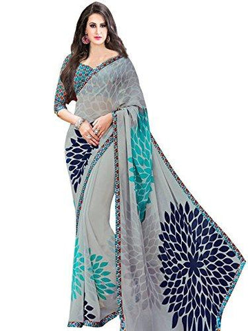 Vivera Women's Georgette Saree(VRSUNFLOWER_GREY)