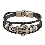 Sorella'z Mens Metal PU Leather Black Anchor Bracelet - NEIGHBOUR JOY