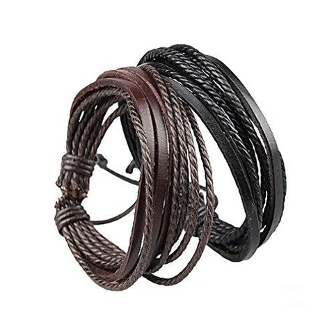 Sorella'Z Black Leather Multistrand Bracelet Combo For Men - NEIGHBOUR JOY