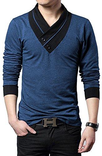 Seven Rocks Men's V-Neck Cotton Tshirt "Unique Neck Navy Melange" (Medium) - NEIGHBOUR JOY