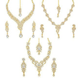 Sukkhi Brass Gold 3 Pieces Strand Necklace With Earrings Set For Women