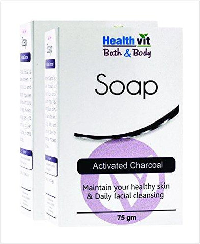 Healthvit Bath and Body Activated Charcoal Soap, 75g  (Pack of 2)