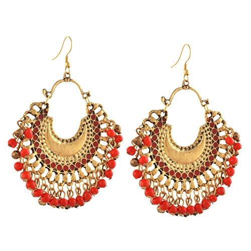 Zephyrr Fashion German Silver Beaded Chandbali Hook Earrings for Women in 9 colors