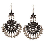 Zephyrr Fashion Oxidized Silver Afghani Tribal Dangler Hook Chandbali Earrings for Girls and Women