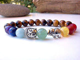 Young & Forever "D'vine Collection" Tiger's Eye lucky Elephant Charm Balance Your Life 7 Chakra Buddha healing bracelet for Unisex (B55343)