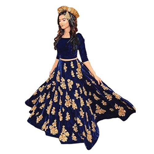 Ethnic Empire Women's Velvet Anarkali Lehenga Choli (Ethnic001_Er10610_Navy Blue_Free Size) - NEIGHBOUR JOY