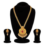 Apara Long Multicolour Necklace Set with Red Checkers Kundan and Pearl Beading For Women - NEIGHBOUR JOY