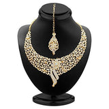 Sukkhi Gold Plated Australian Diamond Choker Necklace With Drop Earrings And Mangtikka Set For Womesn