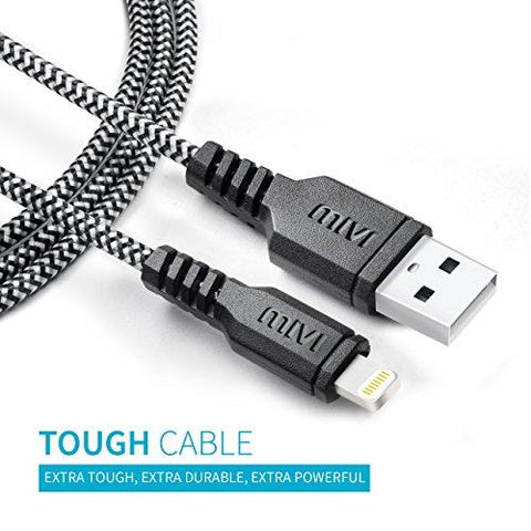 Mivi 1m Apple MFi Certified Nylon Braided Original Mivi Tough Lightning Cable for iPhone, iPad and iPod, Super fast charging up to 2.4Amps (Black)