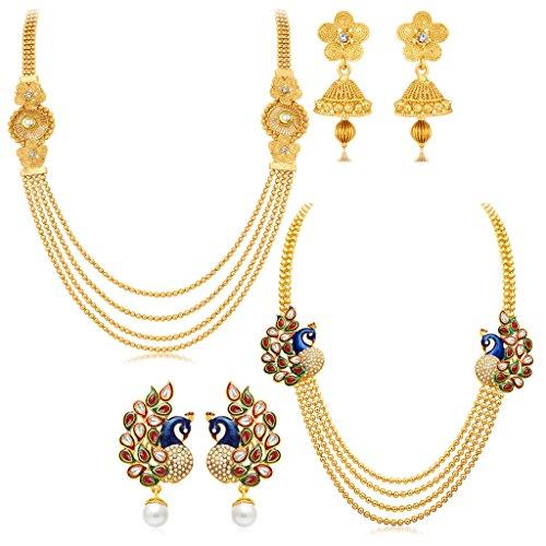 Sukkhi Pretty 4 String Gold Plated Set of 2 Necklace Set Combo For Women