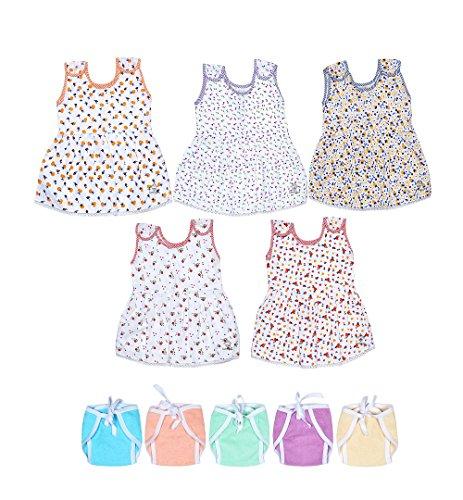 Sathiyas Baby Girls Gathered Dresses with Nappies (Pack of 10) (0-6Months) (Button1) - NEIGHBOUR JOY