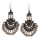 Zephyrr Fashion Oxidized Silver Afghani Tribal Dangler Hook Chandbali Earrings for Girls and Women