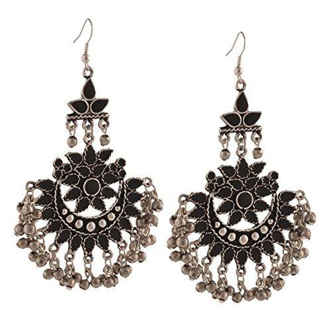 Zephyrr Fashion Oxidized Silver Afghani Tribal Dangler Hook Chandbali Earrings for Girls and Women