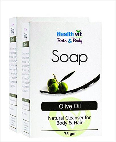 Healthvit Bath and Body Olive Oil Soap, 75g (Natural Cleanser for Body and Hair)  (Pack of 2)