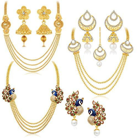 Sukkhi Gorgeous Peacock Gold Plated Set of 3 Necklace Set Combo For Women