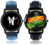 Foxter Men National Flag Dial and Gentlemen Black Dial Leather Strap Watches Combo of 2 - NEIGHBOUR JOY