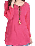 Triumphin Deep Pink Women Short Tunic Kurti for jeans Embroidered Cotton Top For Daily wear Stylish Casual and Western Wear Women / Girls Top