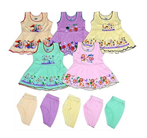 Sathiyas Akash 100% Hosiery cotton Baby Girls Colorful Fancy Dresses - (Set of 5 Dresses) (1-2 Years) - NEIGHBOUR JOY