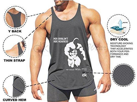 dk Active Wear Bodybuilding Tank Top, Stringer Vest, Gym Vest (MEN SHOULDN'T Print) Grey Color - Dri Cool - NEIGHBOUR JOY