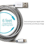 Apple MFi Certified 6ft long Nylon Braided Original Mivi Tough Lightning Cable for iPhone, iPad and iPod, Super fast charging up to 2.4Amps (Silver)