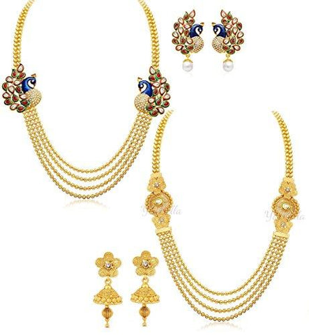 YouBella Jewellery Gold Plated Combo Of Two Necklace for girls fashion party wear Jewellery set with Earrings For Girls/Women