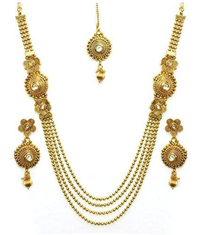 YouBella Antique Kundan Traditional Maharani Temple Necklace Set / Jewellery Set with Earrings for Women