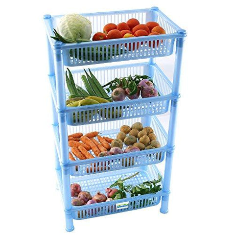 NOVICZ 4 Layer Kitchen Rack Stand Fruits Vegetable Rack Storage Household Office Rack Storage Stand -Blue - NEIGHBOUR JOY