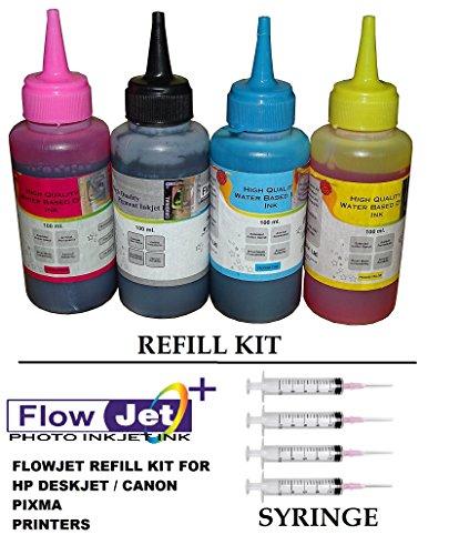 Flowjet Best Selling Photo Quality Refill Ink Bottle Kit with 4nos Free Syringe and needles For Refilling Of HP Deskjet & Canon Inkjet Printers For Accurate Printing. - NEIGHBOUR JOY