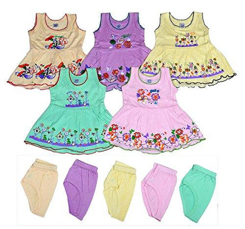 Sathiyas Akash Baby Girls 100% Hosiery Cotton Fancy Dresses (Set of 5 Dresses)(asvinfIC402_1_Multicolour_6 - 12 Months) - NEIGHBOUR JOY