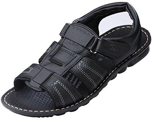 VKC Men's Black Synthetic Leather Sandals (3-VP-3065-BK-G09) - 9 UK