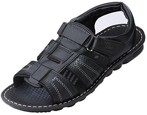 VKC Men's Black Synthetic Leather Sandals (3-VP-3065-BK-G09) - 9 UK