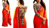 RV Creation Designer Ethnic Wear orange Color Saree With Designer Printed Blouse Peice - NEIGHBOUR JOY