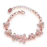 Om Jewells Rose Gold Plated Pink Flowers Link Chain Adjustable Size Bracelet decorated with Crystals for Girls and Women BR1000009 - NEIGHBOUR JOY