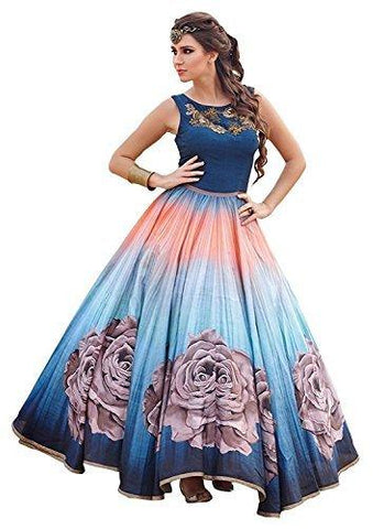 Lady Loop New Latest Multicolor Printed Embroidered Banglore Silk Semi Stitched Free Size XXL Party Wear Gown for Women - NEIGHBOUR JOY