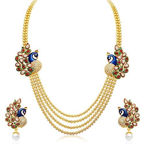 Sukkhi Gold Plated Multi Strand Necklace With Drop Earring For Women