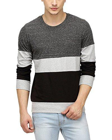 Campus Sutra Men's Cotton T-Shirt (SS16PRM_RNFSTRI_M_PLN_CHGRBL_M_Charcoal_Medium) - NEIGHBOUR JOY