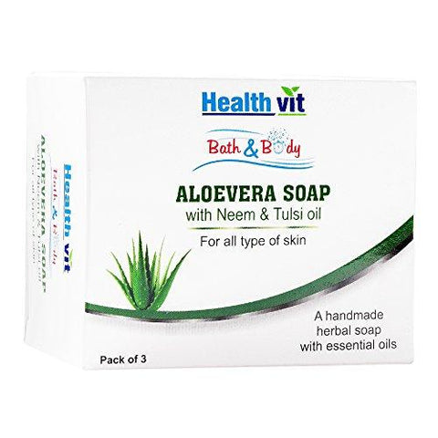 Healthvit Bath and Body Aloevera Soap with Neem and Tulsi Oil, 75g (Pack of 3)